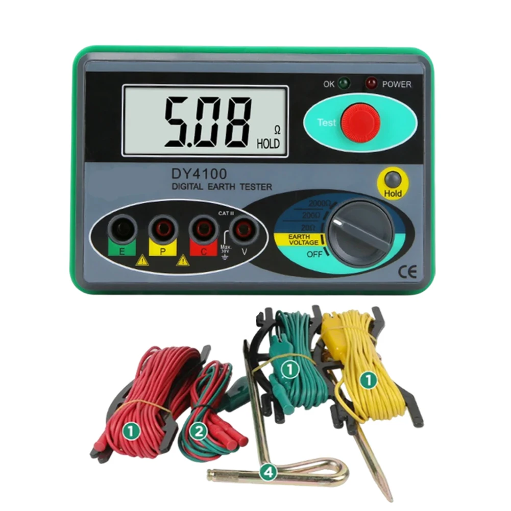 DY4100 Digital Earth Ground Resistance Meter Megohmmeter Ohm Tester With HD Display For Electric Power Railway Petroleum Inspect