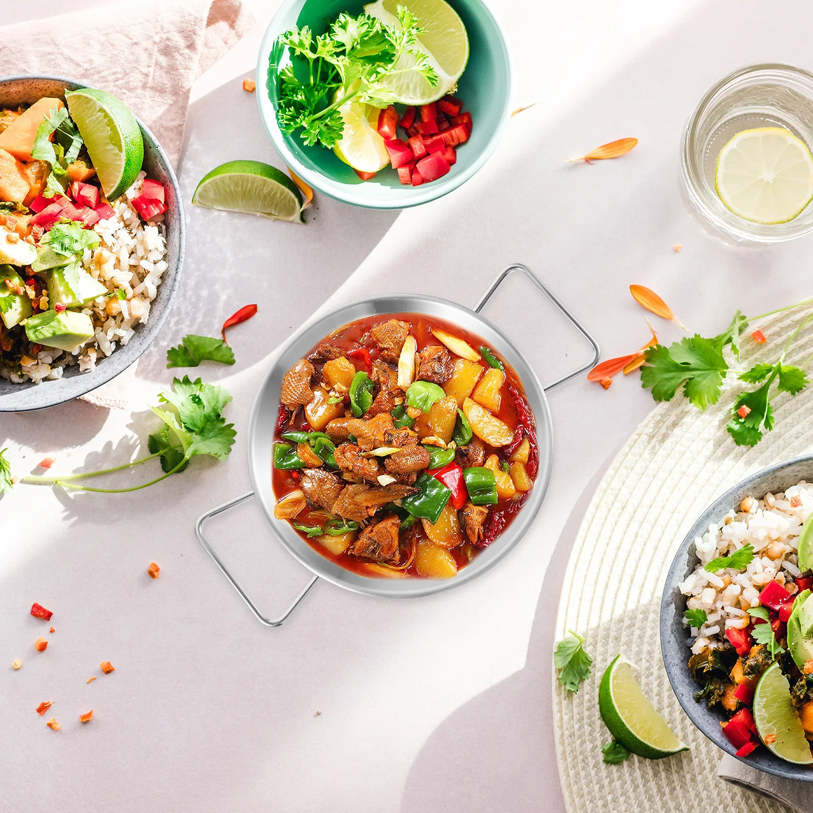 Taca na owoce i przekąski ze stali nierdzewnej z uchwytem, metalowa taca do serwowania ciast, owoców, na bufet, imprezę, gadżet kuchenny, dekoracyjna.