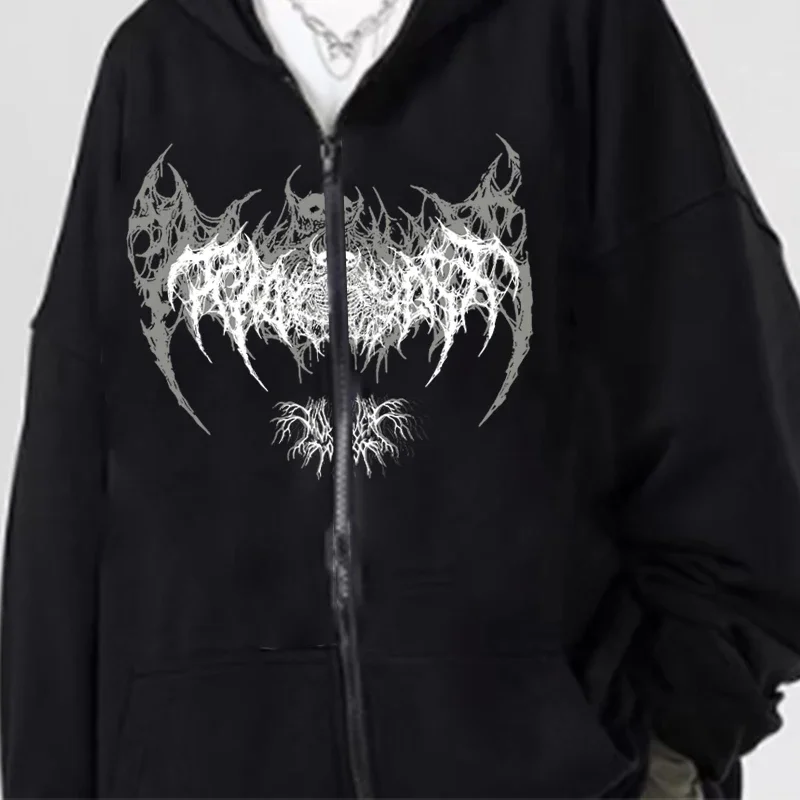 Herbst Winter Neue Fledermaus Gedruckt Zipper Hoodie Männer Frauen Casual Mode Retro High Street Y2K Langarm Fleece Jacke Hoodie