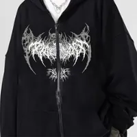 Autumn Winter New Bat Printed Zipper Hoodie Men Women Casual Fashion Retro High Street Y2K Long Sleeve Fleece Jacket Hoodie