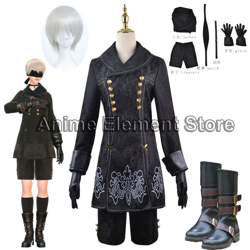 NieR Automata YoRHa No.9 tipo S disfraces Cosplay 9S uniformes chaqueta + Pantalones + guantes + máscara para los ojos Nier Automata Yorha traje de Cosplay nuevo