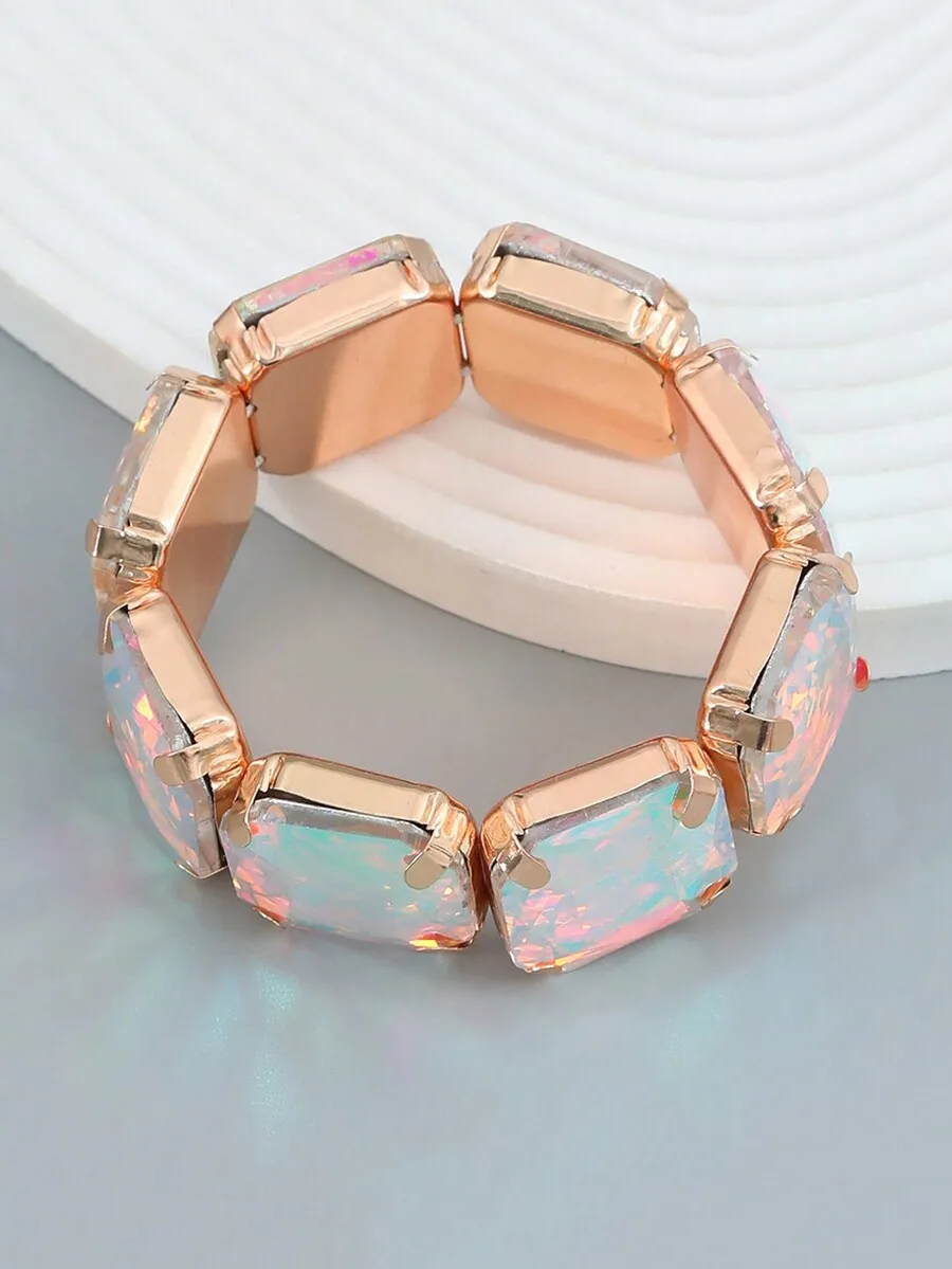 

Square Crystal Opal Effect Stretch Bracelet For Party Holiday