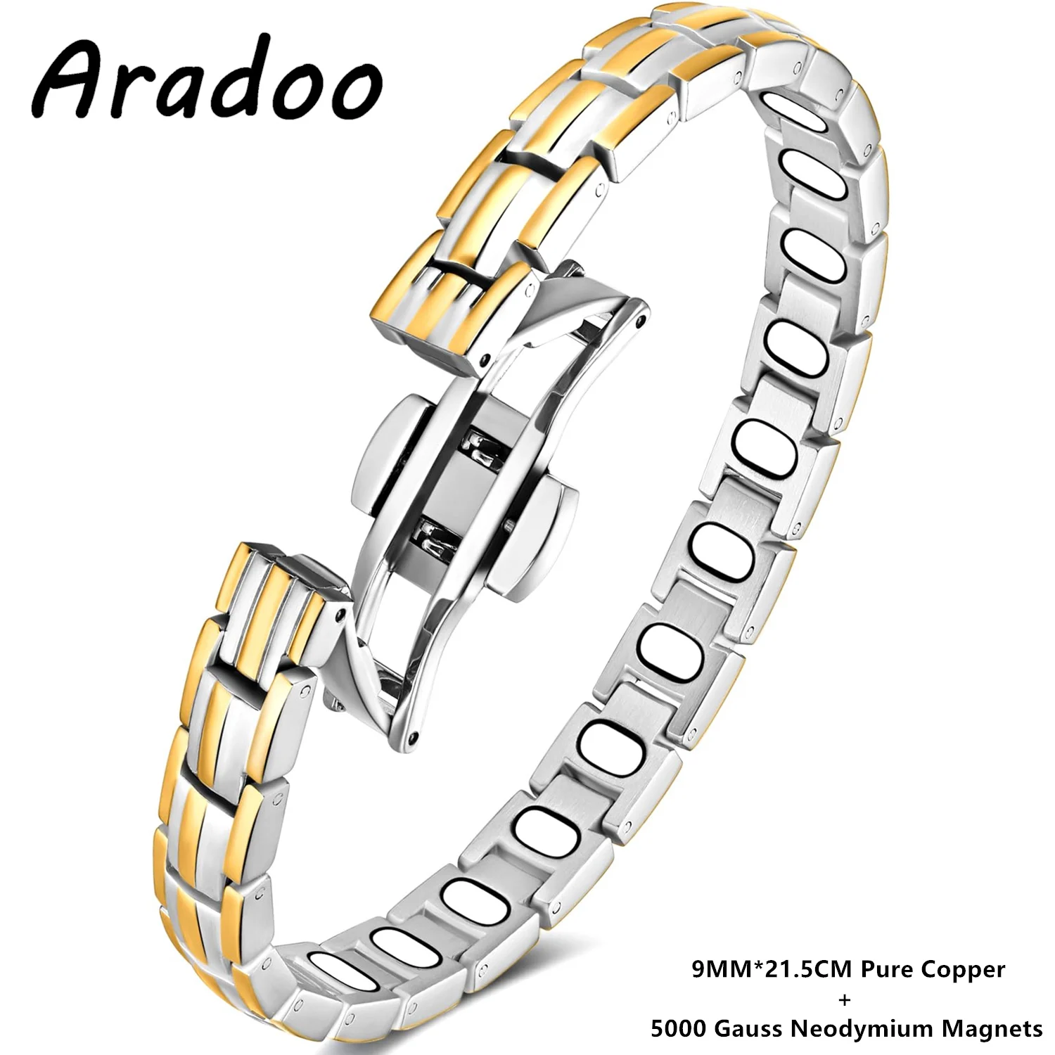 ARADOO 5X Strength Magnetic Pure Copper & Titanium Steel Bracelet Gift