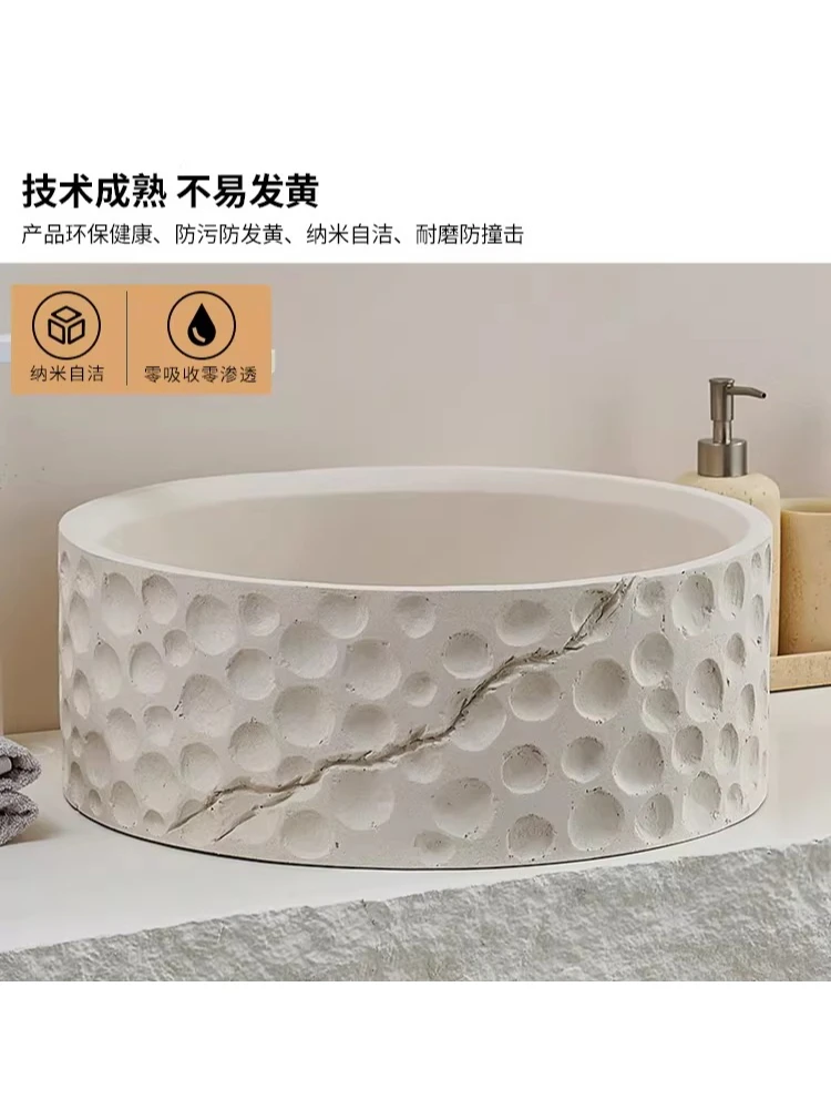 

Wabi-sabi cream wind station washbasin creative bathroom B&B art round washbasin