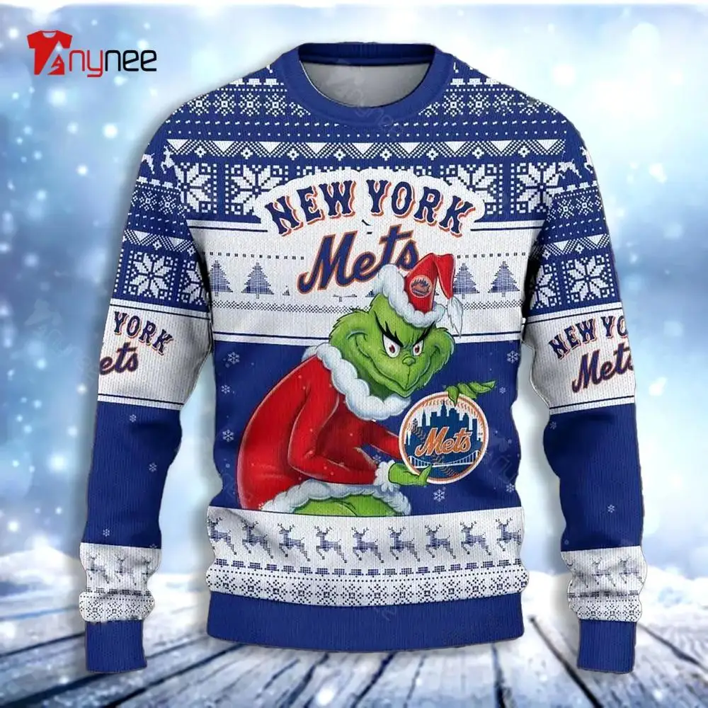 2024 New Christmas Happy Grinch York Mets Ugly Christmas Sweater