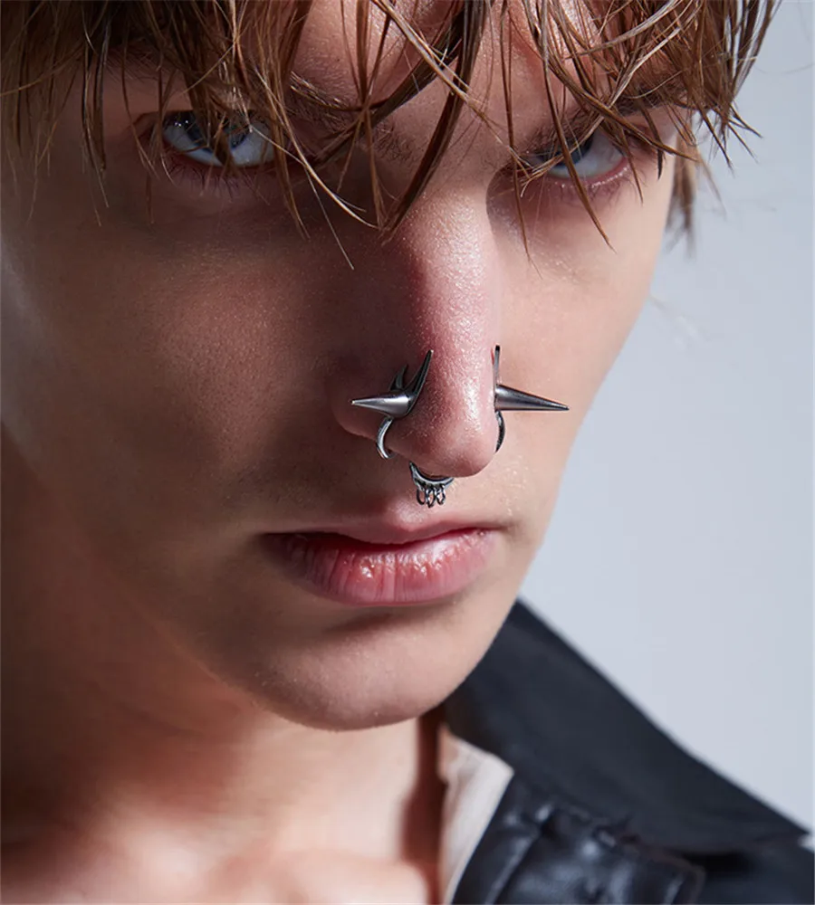 Cool Future Sci-fi Pungent Nose Clip Fashion Trend Men Women Couple Metal Nose Ring Jewelry Gift