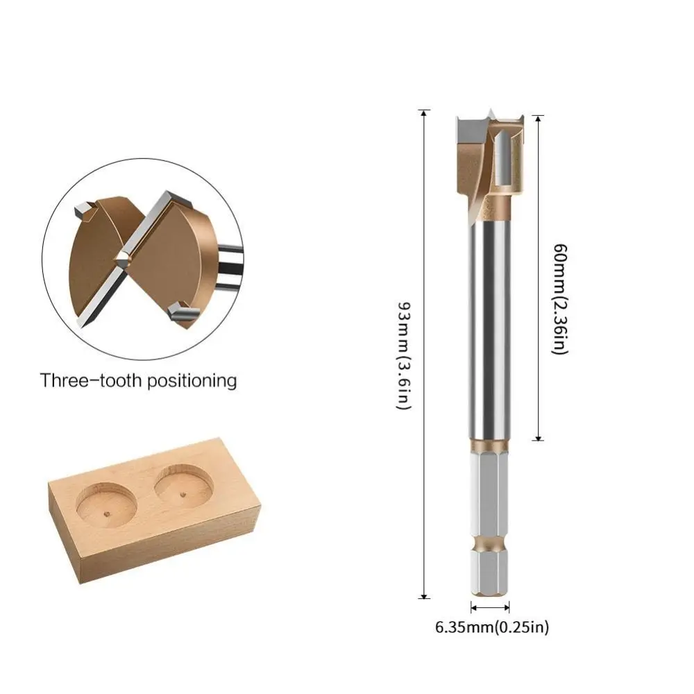 10-50mm Hinge Boring Bit Three Teeth Double Edge Opener Expanding Drill Bit Durable Hexagon Handle Hole Opener Tool 1/4in Shank