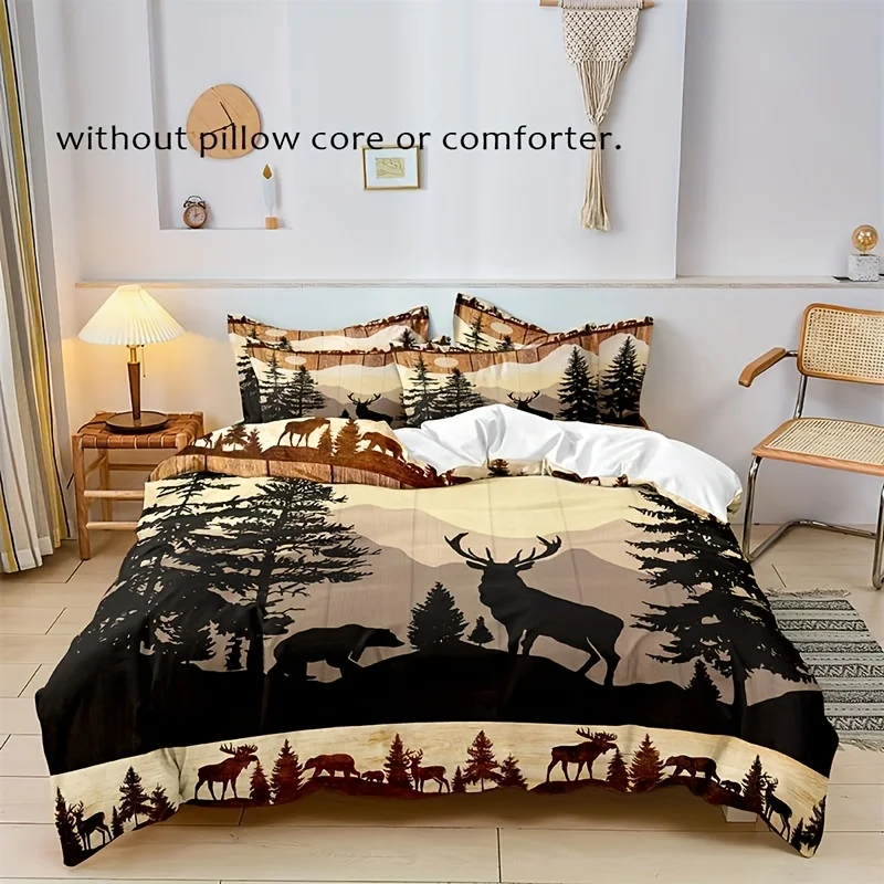 

Retro Duvet Cover Set Forest Bear Deer Print Bedding Set Soft Comfortable Duvet Cover For Bedroom Guest Room