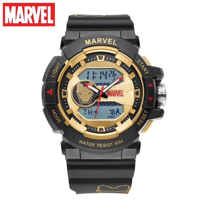 Disney Marvel Iron Man Dual Display Sport Wristwatch The Avengers Male Multi Functions Stop Watch Hourly Chime Pedometer Venom