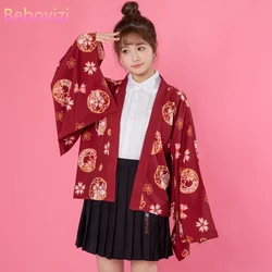 Styl japoński drukuj plaża Yukata lato modny kardigan kobiety czerwony Kimono Harajuku tradycyjny Cosplay bluzka Haori