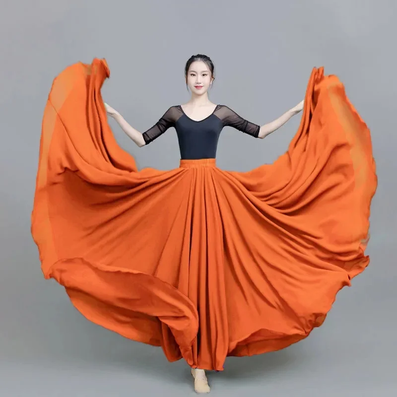 Lente Zomer Herfst Hoge Taille Etnische Stijl Hoogwaardige Rokken 720 Graden Grote Swing Dans Rokken Dubbellaags Chiffon Rok