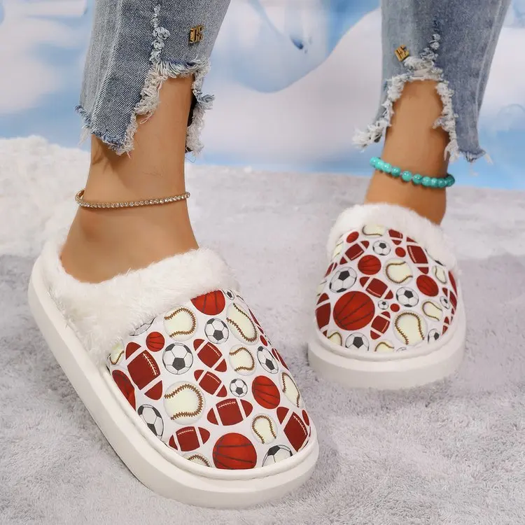 

Autumn Winter Short Plush Warm Indoor Casual Soft Soled Cotton Slippers Non-slip Women Couples Outdoor Shoes Household