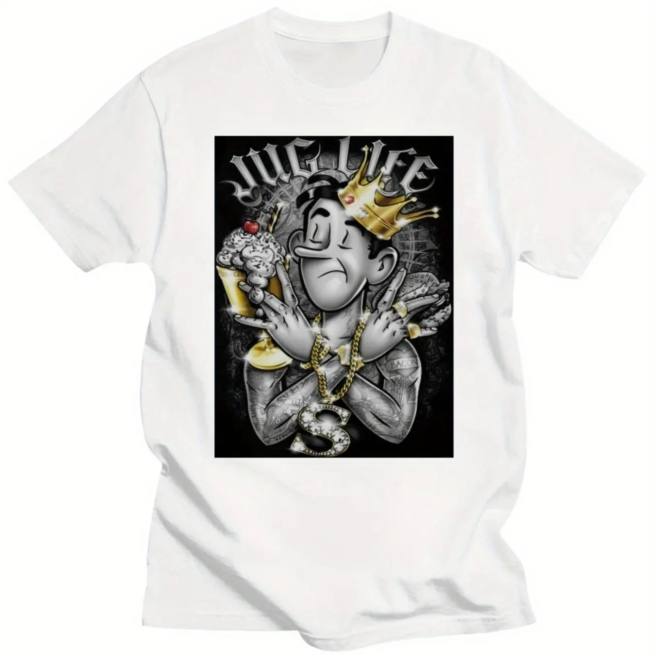 تي شيرت رجالي بمقاس كبير - تي شيرت قطني Archie Comics Jughead Bling Tattoos Hip Hop Graphic تي شيرت أسود كاجوال بأكمام قصيرة ورقبة دائرية #2