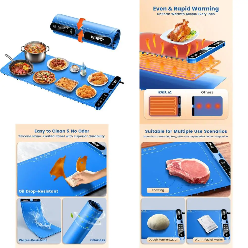 

Портативный силиконовый электрический подогревающий коврик с 7 температурой и 8-часовым таймером для буфетов и использования на кухне (31,5x15, синий)