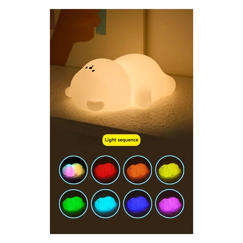 Silicone Lying Flat Bear LED Night Light Cute Animal Kids Night Lamp Touch Control USB Rechargeable Lamps For Kid-ABGL