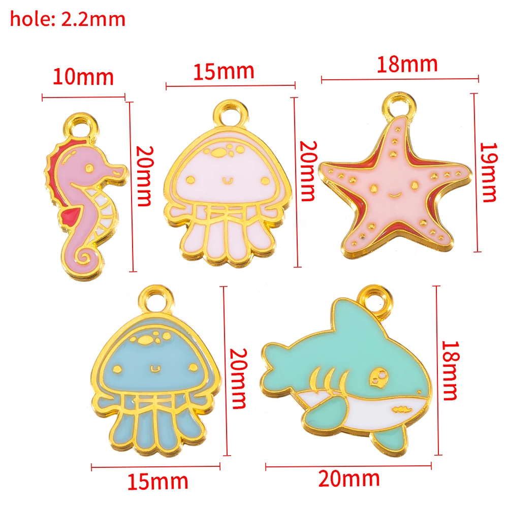 20PCS Cute Jellyfish Hippocampus Starfish Small Charm Alloy Pendants for DIY Jewelry Making Bracelet Necklace Earrings Findings