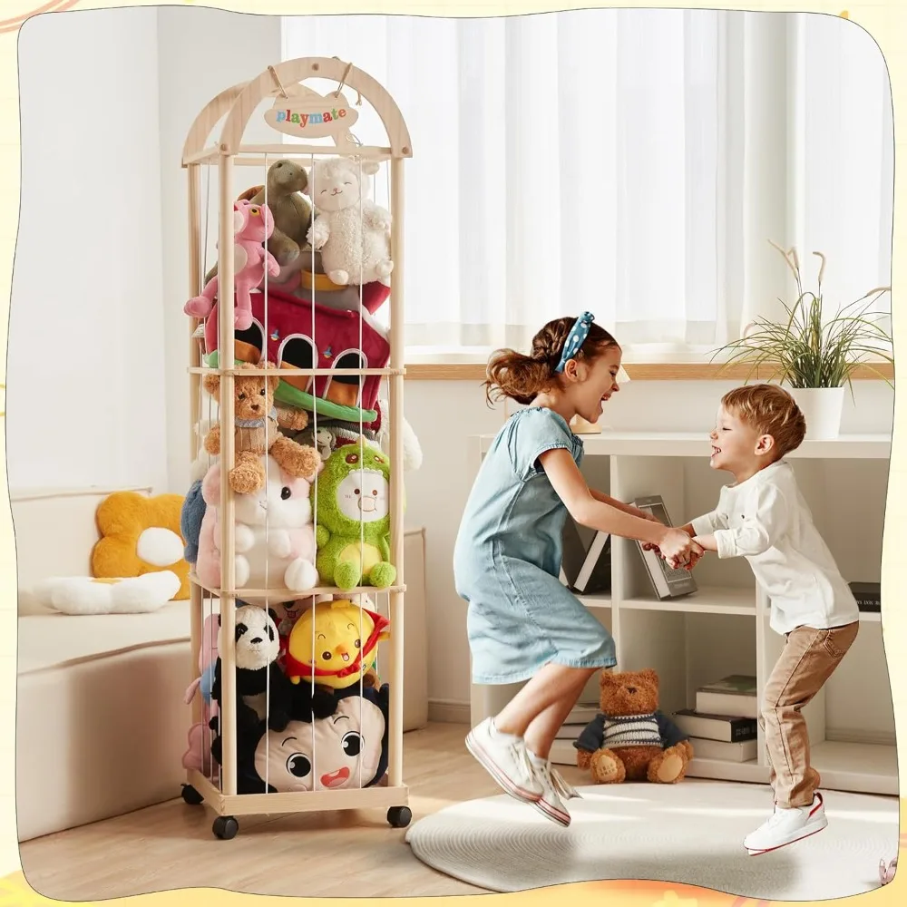 منظم تخزين ألعاب حديقة الحيوان الخشبي الفاخر للأطفال الصغار وغرفة اللعب وغرفة النوم