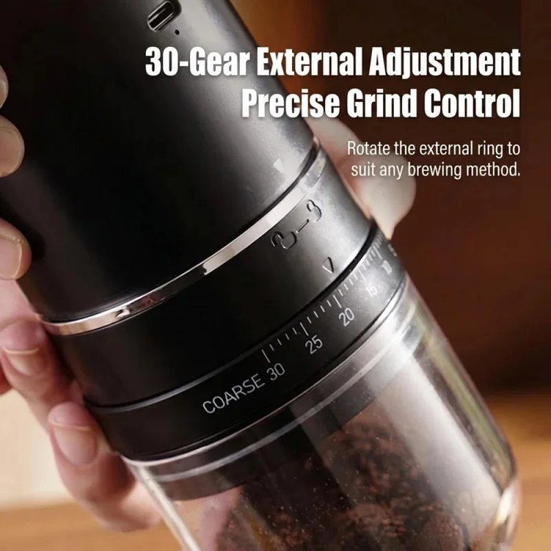 Electric Coffee Grinder USB Rechargeable Eco-friendly External Adjustable Portable Coffee Mill for Espresso Hand Pour