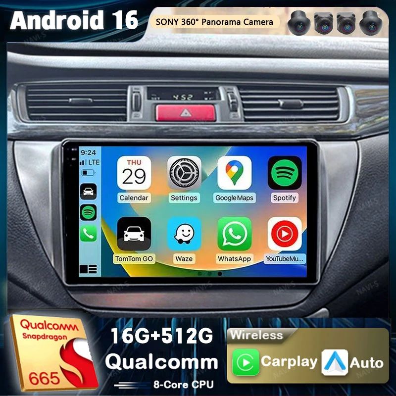 Radio para Auto Android 16 Qualcomm Carplay para Mitsubishi Lancer 9 CS 2000 - 2010 Reproductor Multimedia de Video Navegación GPS Estéreo 2Din