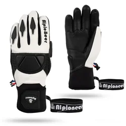 Guantes de esquí profesionales, manoplas para Snowboard, impermeables, de piel de cabra, guantes térmicos de invierno para hombres y mujeres, esquí en la nieve, moto de nieve