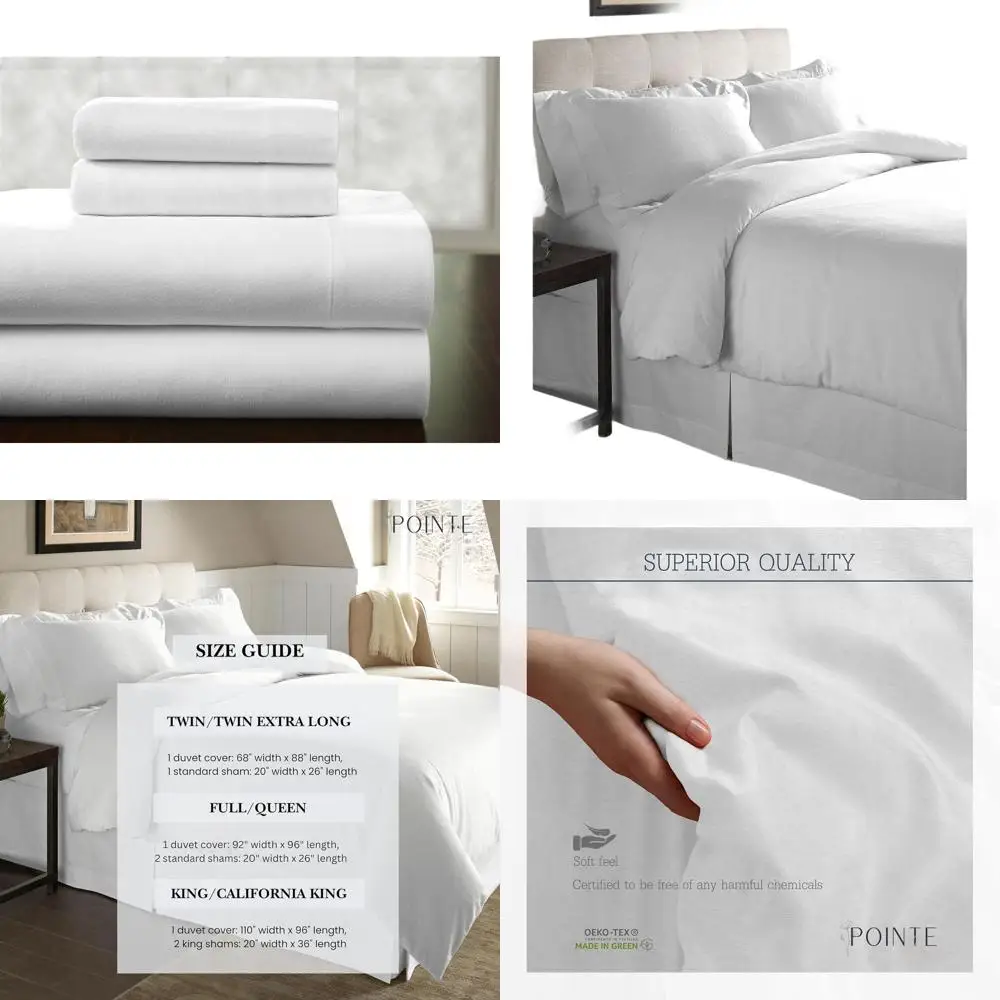 Zestaw poszewek na kołdrę King Size Oversized z flaneli w kolorze czystej bieli