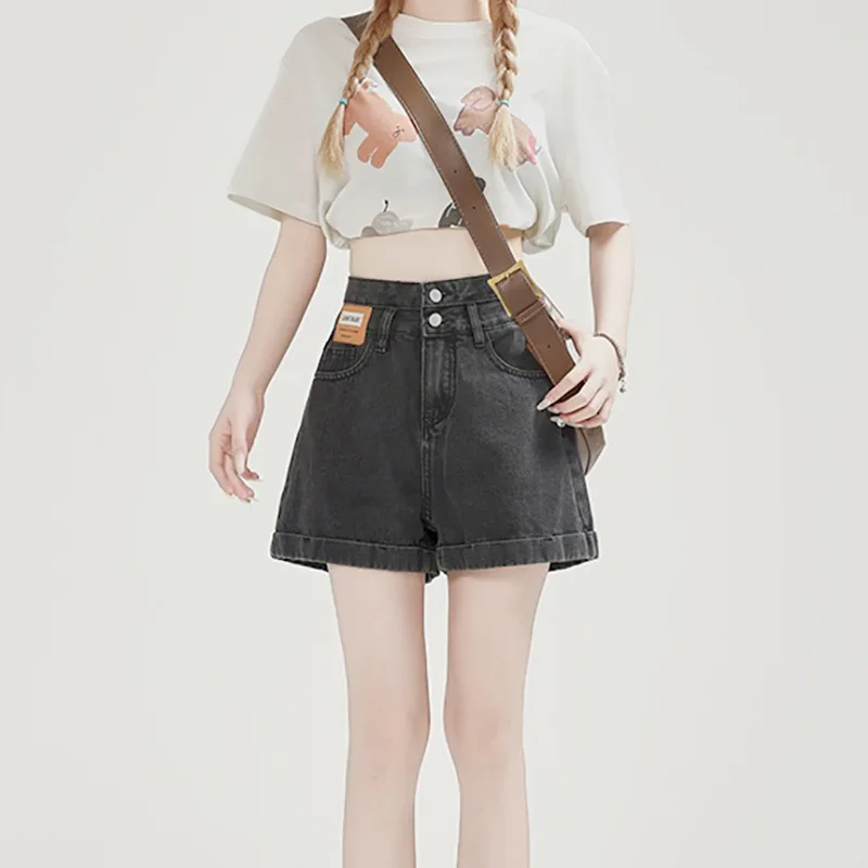 

2025 High Waist A-Line Denim Orts Women Summer New Style Casual Loose Slimming Hot Pants Wide Leg Zipper Closure Wear Resistant