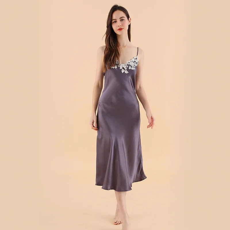 

Luxury 19MM Heavyweight Silk Slip Nightgown for Women 100% Mulberry Silk Satin Sexy Camisole Dress Designer Sleepwear Chemise PJ