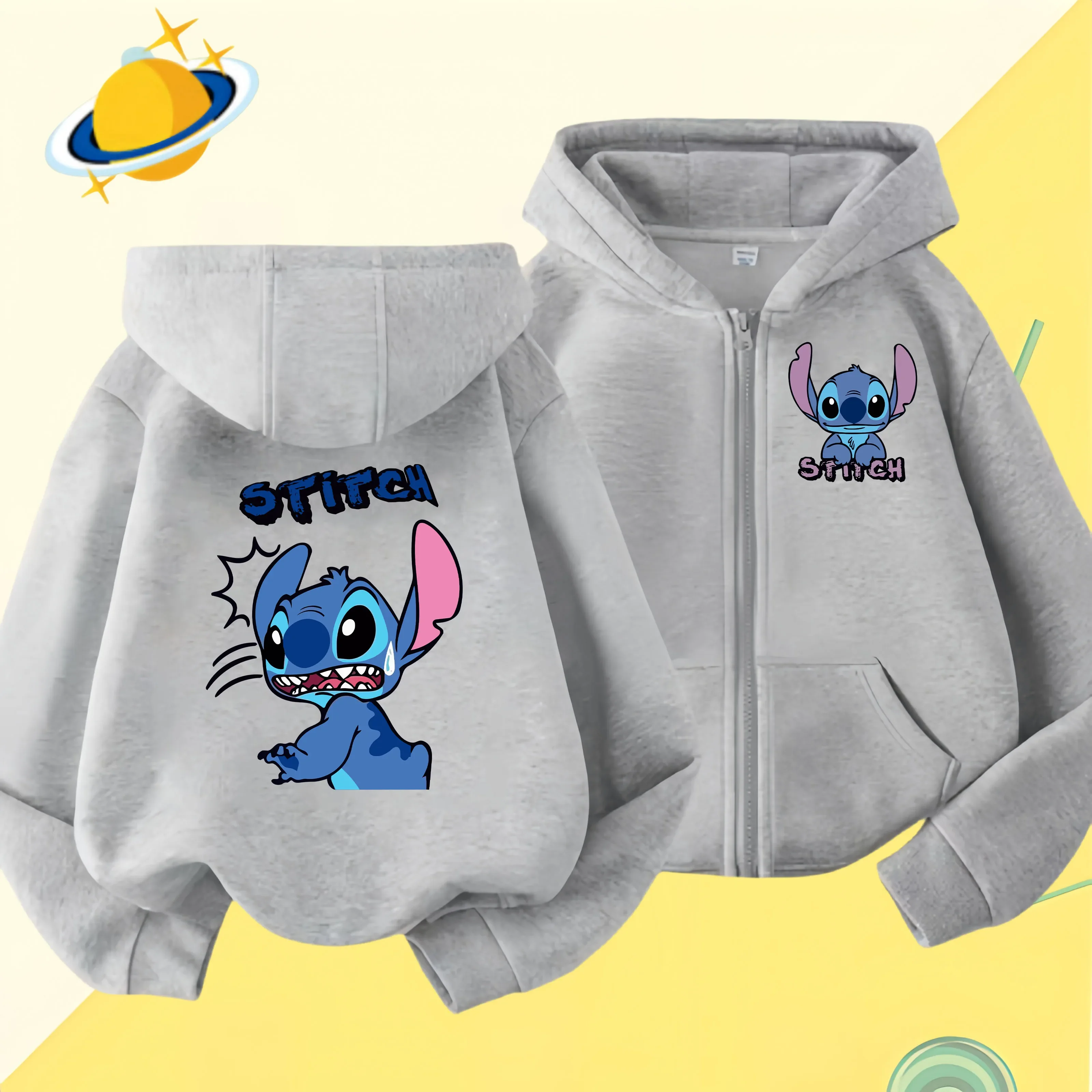 2024 Disney Stitch zipper coat Cartoon Jacket Girls Coat Spring Autumn Children Outerwear Kids Casual Jackets Costume 2-7 Years