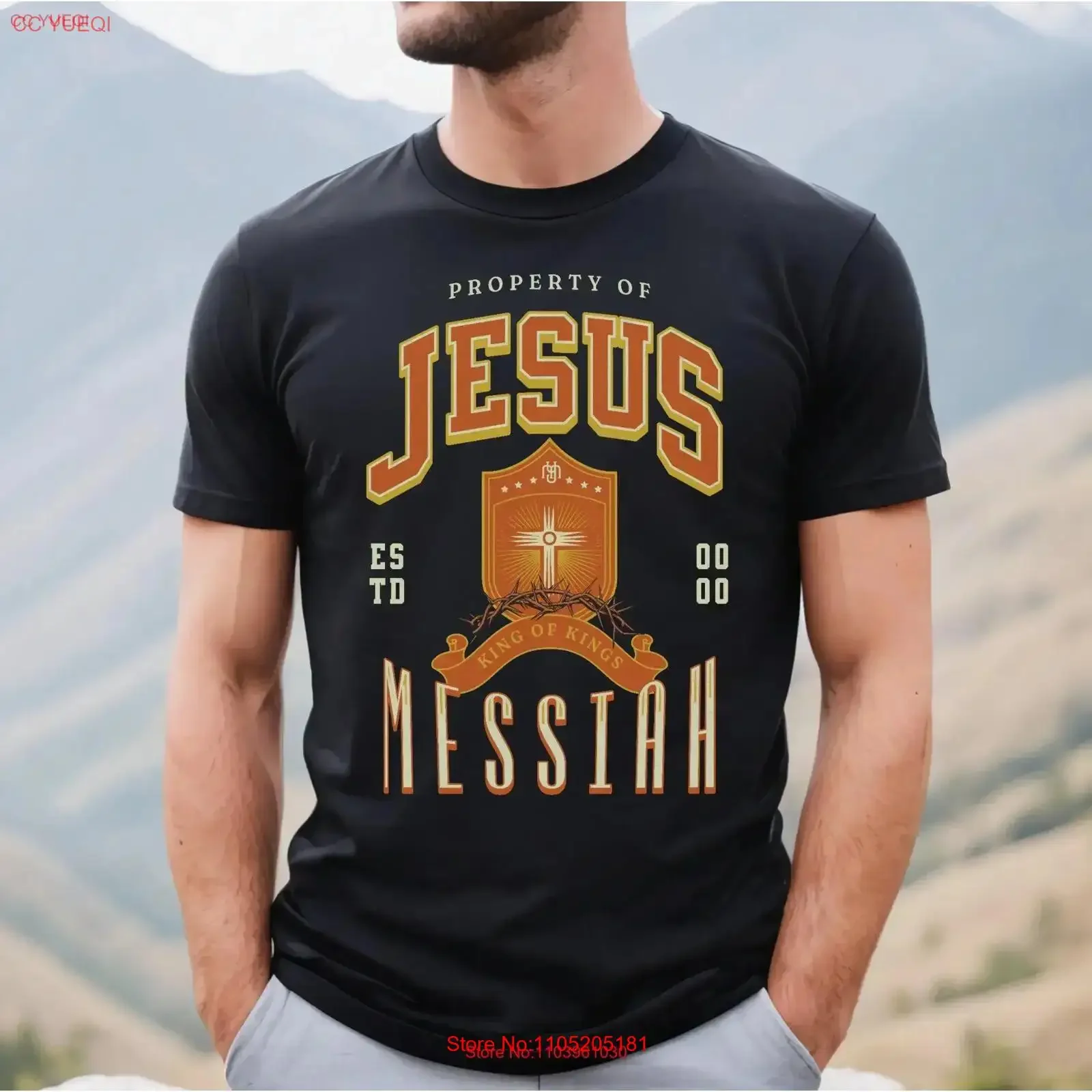 Propiedad de Jesús Mesías Camisa colegiala Estilo universitario Cruz cristiana Cristo vintage Top lavado para uso diario streetwear