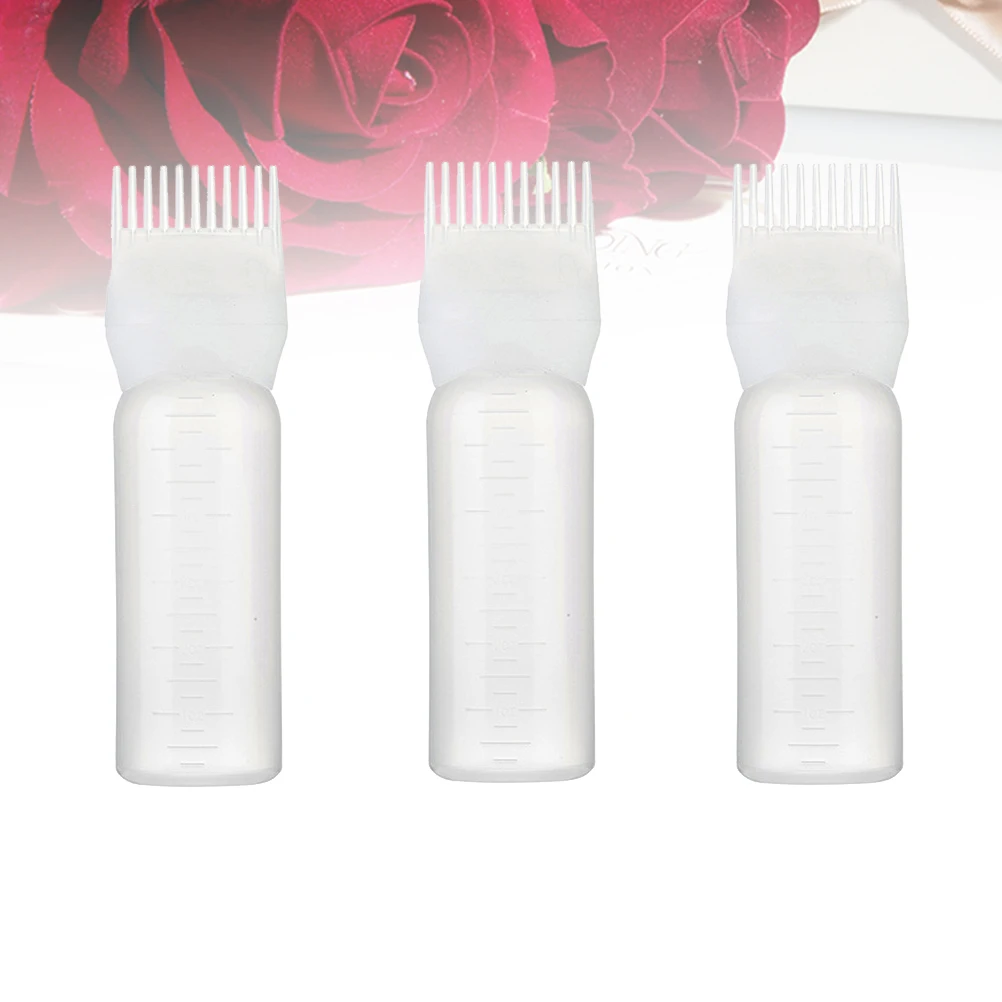 

3Pcs White Hair Dye Bottle Applicator Comb Hairdressing Bottle for Salon Hair Coloring Even Dye Distribution Barber Tool