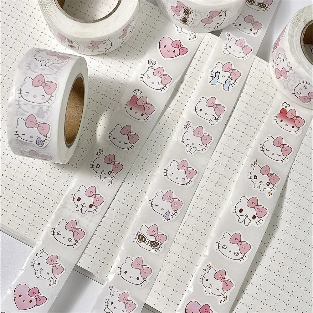 Sanrio Hellokitty Roll Sticker Cute Kawaii Hello Kitty Notebook Tablet Hand Account Seal Sticker Children's Reward Gift