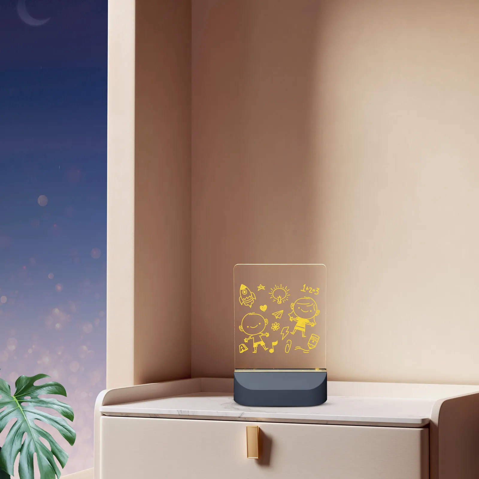 1Set LED Acrylic Dry Erase Doodle Board Creative Writing Pad with Warm Night Light Reusable Design Bedroom