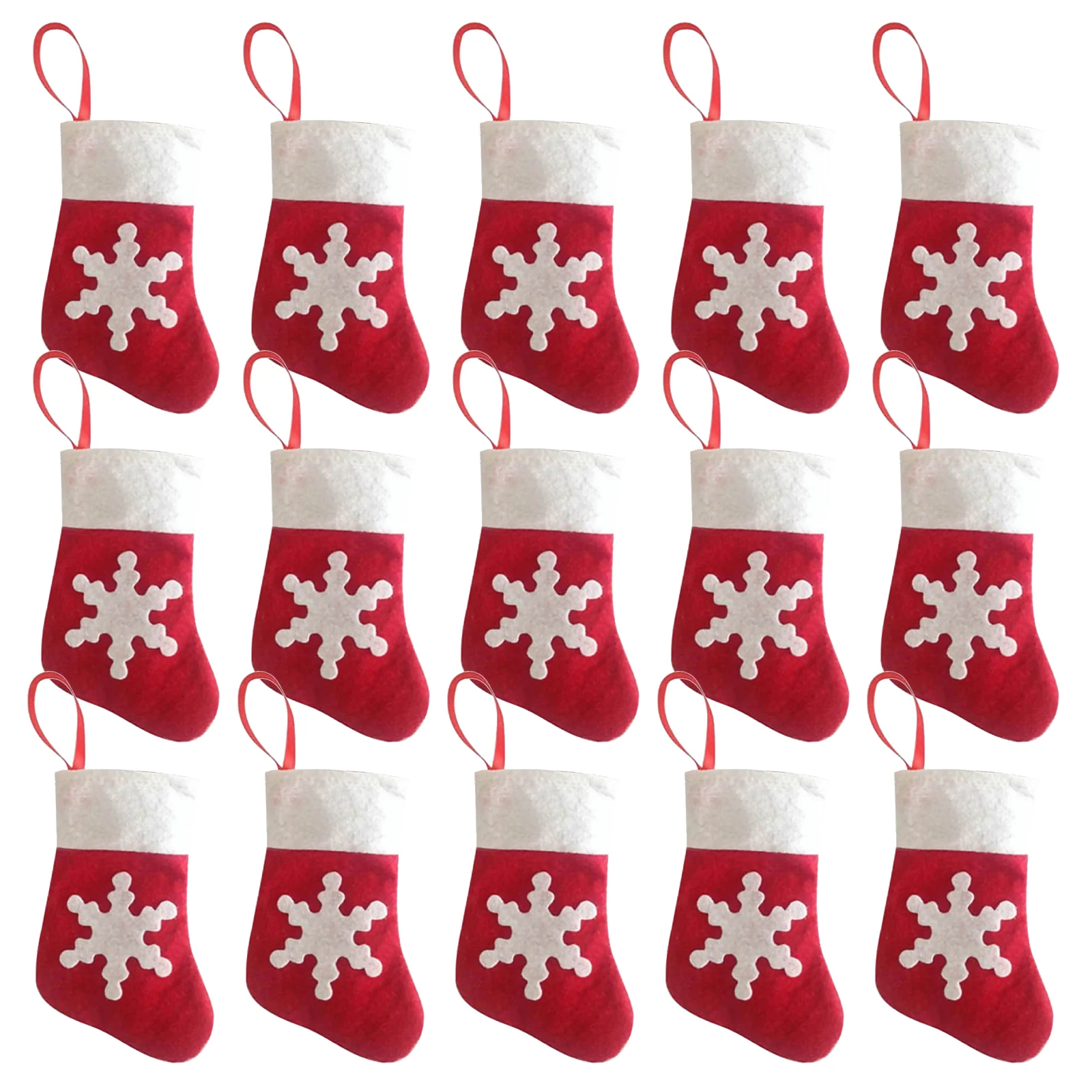 

24Pcs Mini Christmas Stockings Small Present Bags Snowflake Design for Candy Snacks Cutlery Holders Holiday Party Favors Mantel