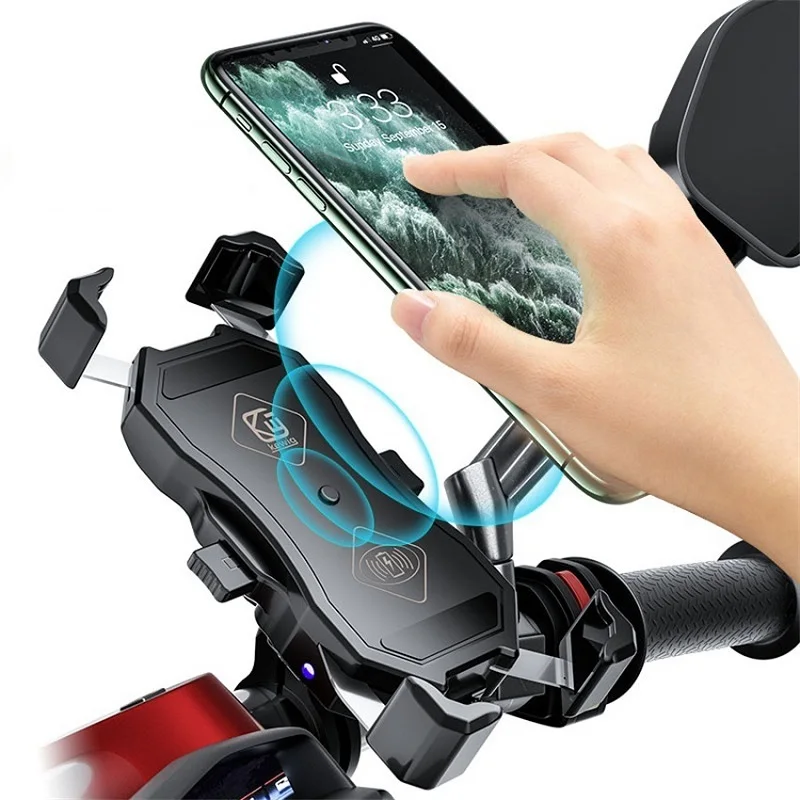 Motorcycle Phone Holder 15W Wireless Charger USB QC3.0 Fast Charging Bracket Bike Smartphone Stand 360 Mobile Cellphone Support