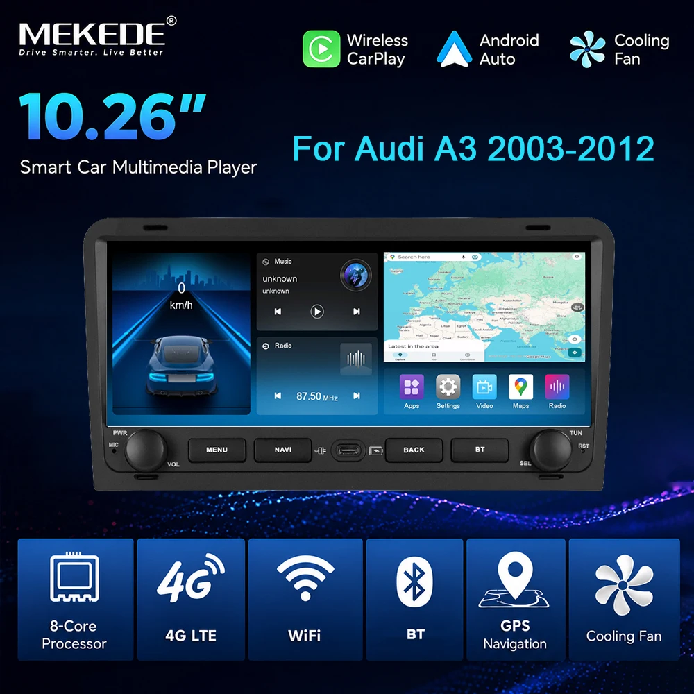 MEKEDE Autoradio 10.26 Pollici per Audi A3 8P S3 Rs3 2003-2012 Carplay Android Auto FM RDS DSP BT 1600*600 Schermo Touch HD Plug & Play Lettore Multimediale GPS Unità Principale