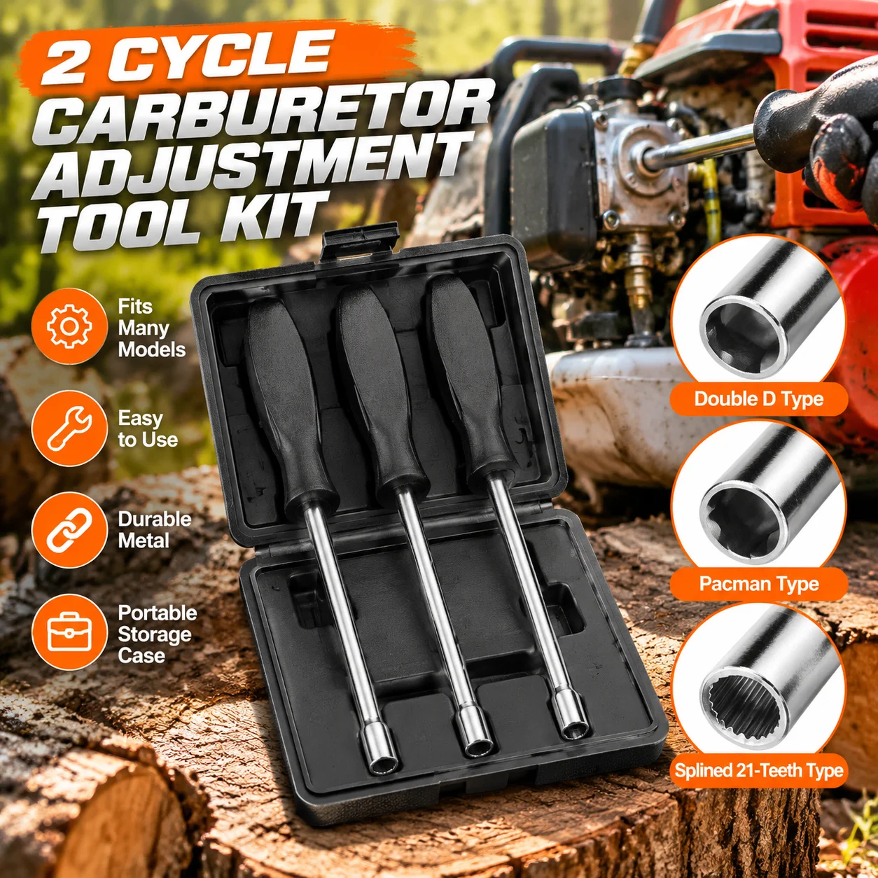 For 2 Cycle Carburetor Adjustment Tool Kit Small Engine PCTG Metal Screwdriver Set For Poulan Husqvarna Craftsman Trimmer Blower Chainsaw Edger Replacement Adjusting Tool With Storage Case Durable Direct Fit Easy Use Universal Auto Accessories Portable