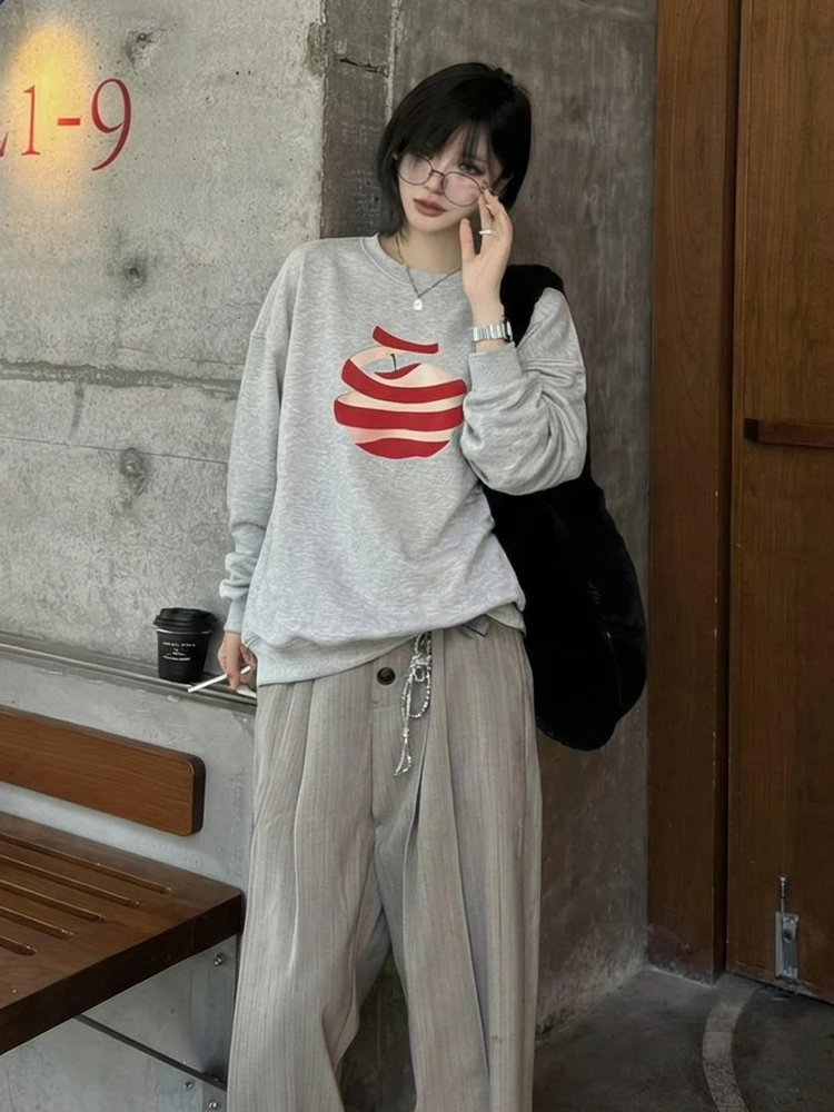 

Ladies round Ne Sweatirt Loose Fit Print Casual Sle Spring New Arrival Faionable Couple Top Comfortable Wear