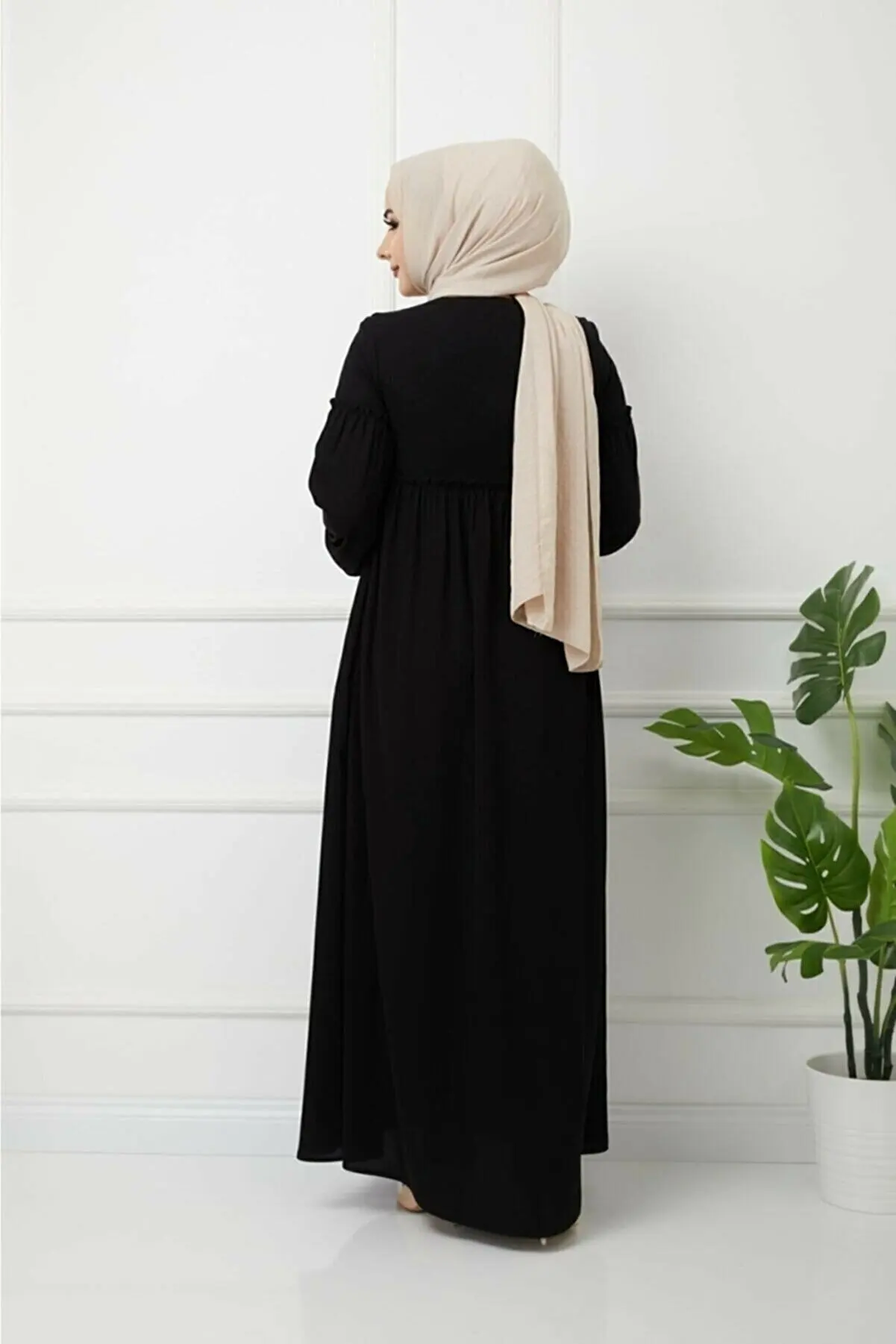 Hijab Clothing Pleated Detail Abaya Balloon Sleeve Abaya Hijab Clothing Long Muslim Fashion Muslim Outerwear