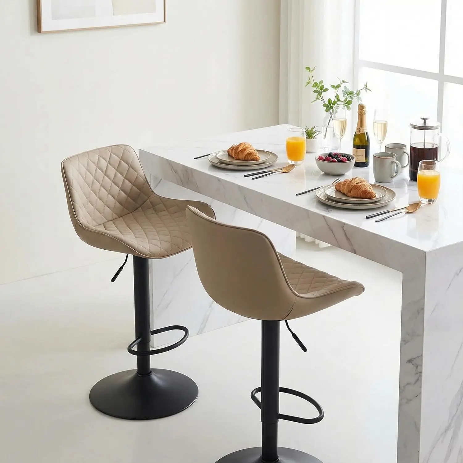 

Комплект из 2 барных стульев цвета хаки, регулируемые поворотные стулья для барной стойки в стиле середины века, с высокой спинкой, из искусственной кожи, на заказ