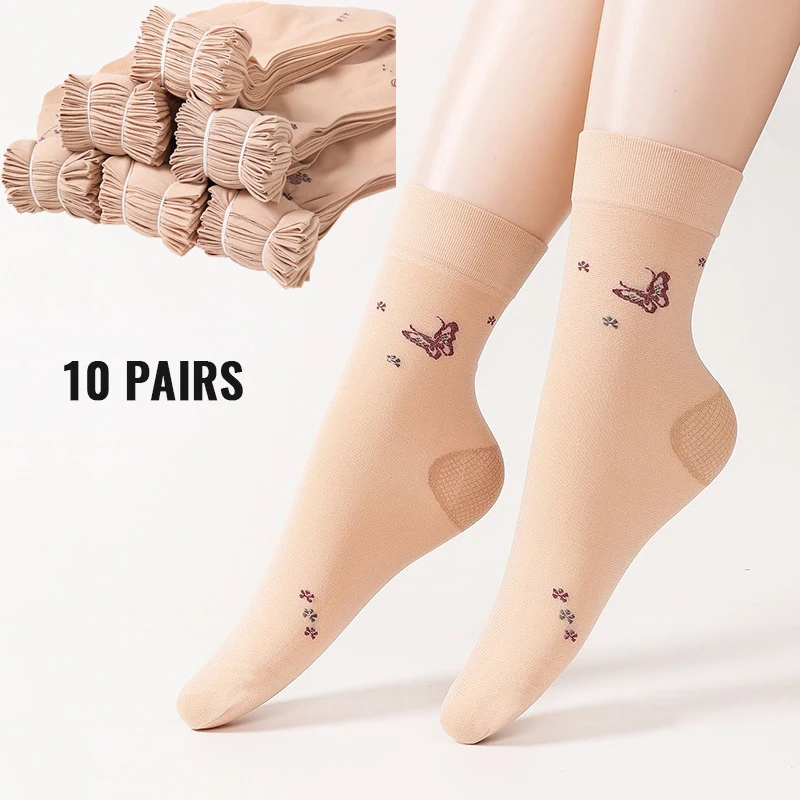 Chaussettes fines respirantes avec protection du talon pour femme, chaussettes de rinçage élastiques pour femme, été, nouveau, 10 paires par lot