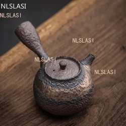 Japanese Rough Pottery Stone Pattern Pot Side Handle Handmade Teapot Retro Ceramic Tea Set Pu'er Tea Maker Portable Tea Pot