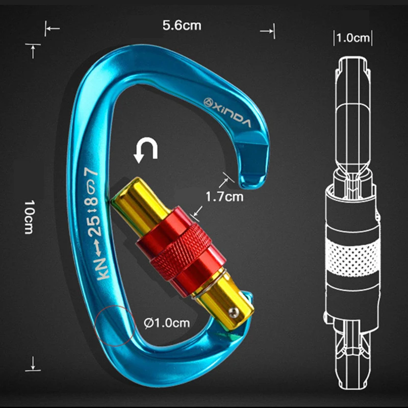 25KN Mountaineering Caving Rock Climbing Carabiner D Shaped Safety Master Screw Lock Buckle Camping Keyring 6 Colors