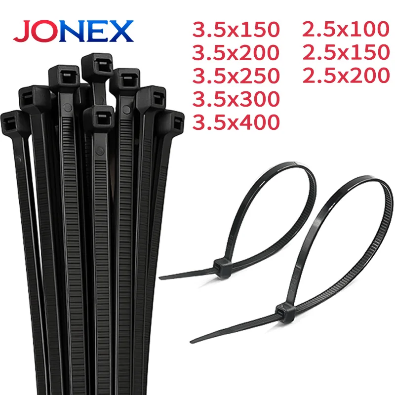 Attaches en plastique pour câble en Nylon, 100 pièces, fermeture éclair noire, solide, autobloquant, organisateur de bureau pour électricien, gestion des fils, lots de jardin