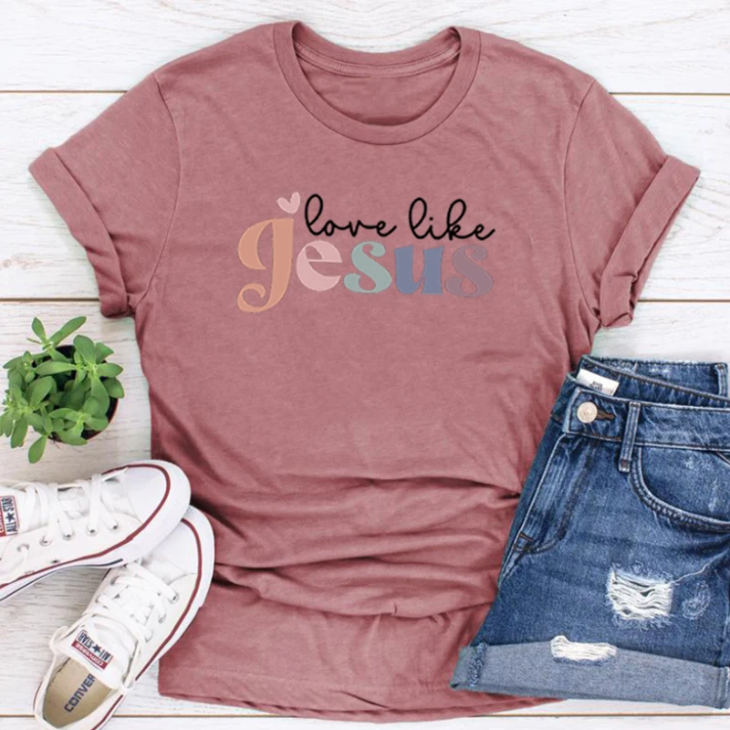 Love Jesus Shirt Colorful Jesus Tee Religious Gifts Church Women Christian Shirt Jesus Tees Christian T-Shirt Faith Top m