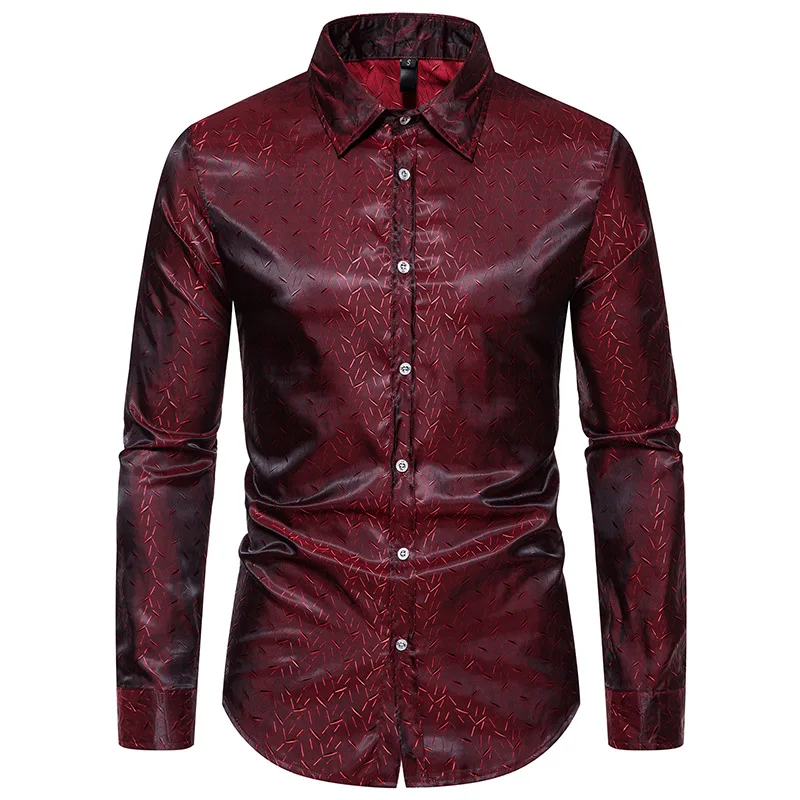 

#4750 Vintage Long Sleeve Shirt Men Turn-down Collar Printed Shirt Loose Singer Stage Dance Wear Satin Shirt Male Streetwear