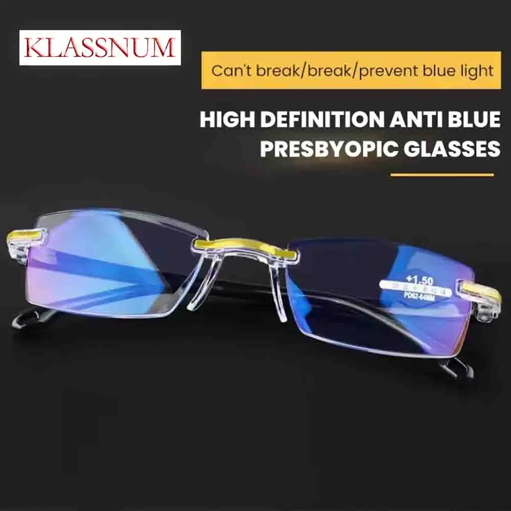 

New Intelligent Zoom Glasses Men Women Reading Glasses Anti Blue Ray Rimless Cutting Presbyopia Eyewear Prescription Glasses