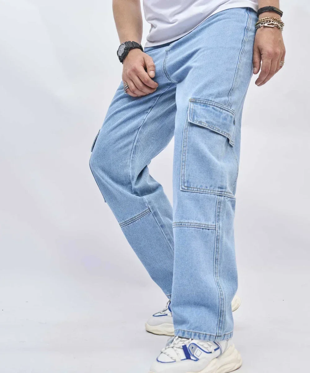 Denim Straight Ankle Length Pants Men Jean Washed Zipper Fly Jeans Loose Fit Solid Pockets High Street Vintage Spliced 2025