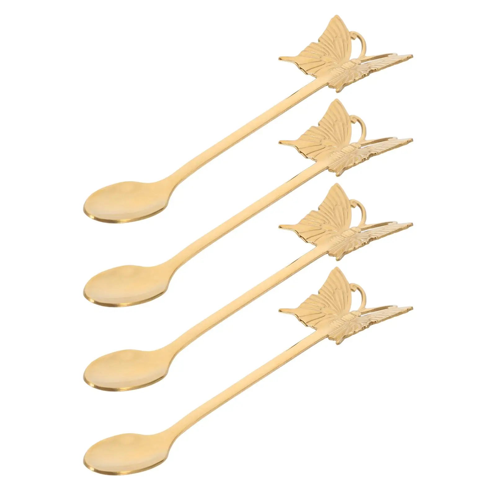 

4 Pcs Butterfly Spoon Long Handle Stainless Scoop Dessert Salad Creative Gift Idea Practical Use Kitchen Bar