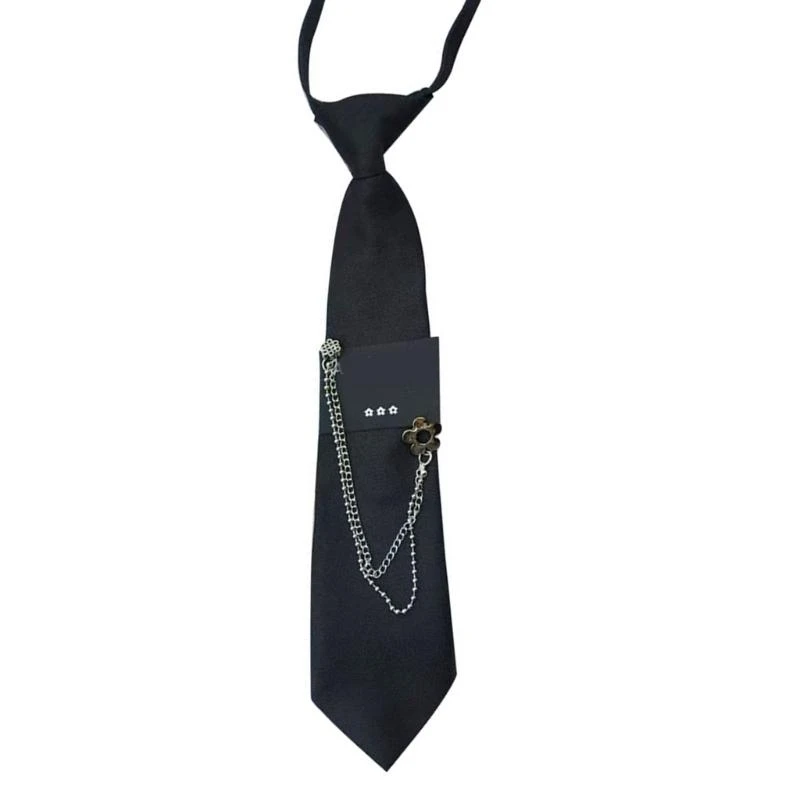 

E15F Cool JK Tie for Theme Party Knotfree Neck Tie with Metal Chain School Event Shirt Tie for Everyday Use Uniform Neckwear