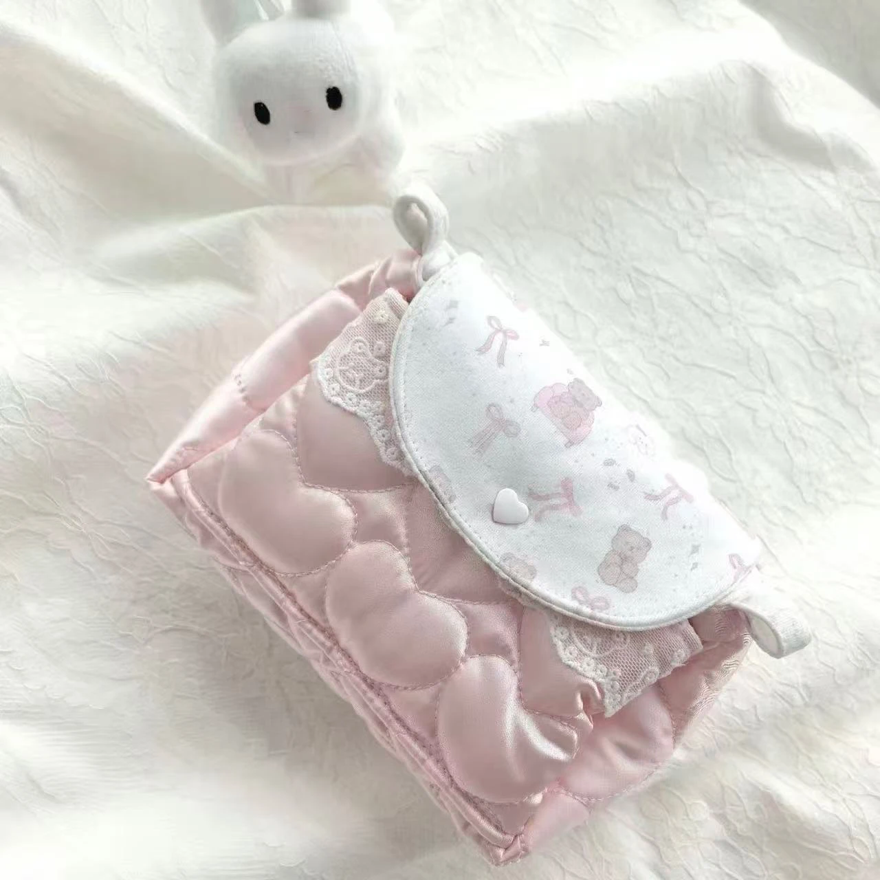 Koreanischer Stil, niedlicher weicher Bär mit Herz, handgefertigte dreilagige Aufbewahrungstasche, Instagram-Stil, dekorative Tasche, DIY-Aufbewahrungstasche, Federmäppchen – Detail 6